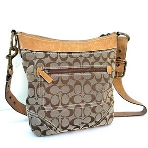 Coach Brown and Tan Crossbody Bag with Signature Monogram